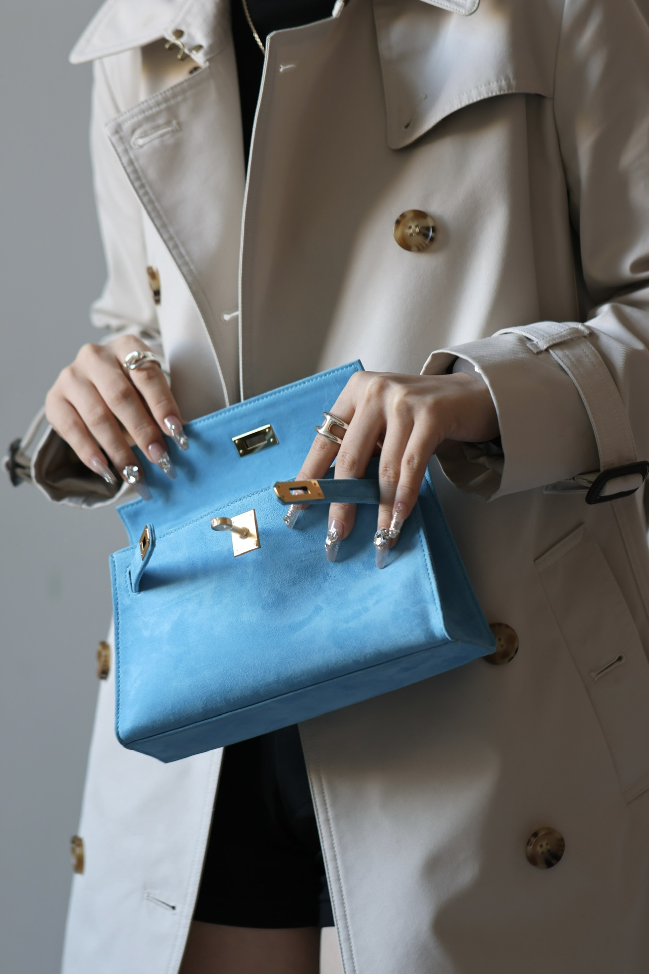 Hermes Kelly #7B Turquoise 22cm Doblis Suede