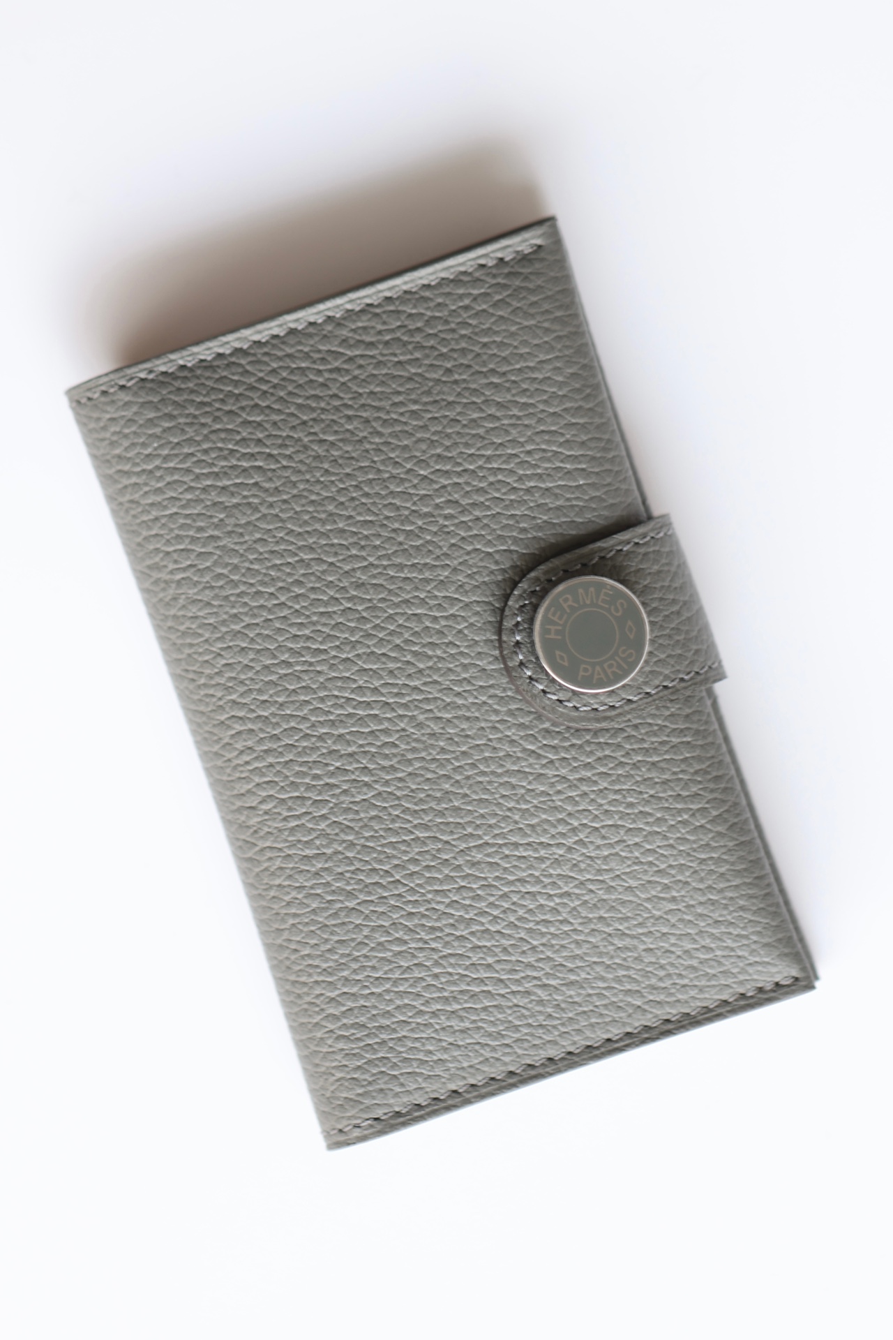 Hermes #0L Gris Meyer 10.5cm Evergrain Franc hardware Wallet