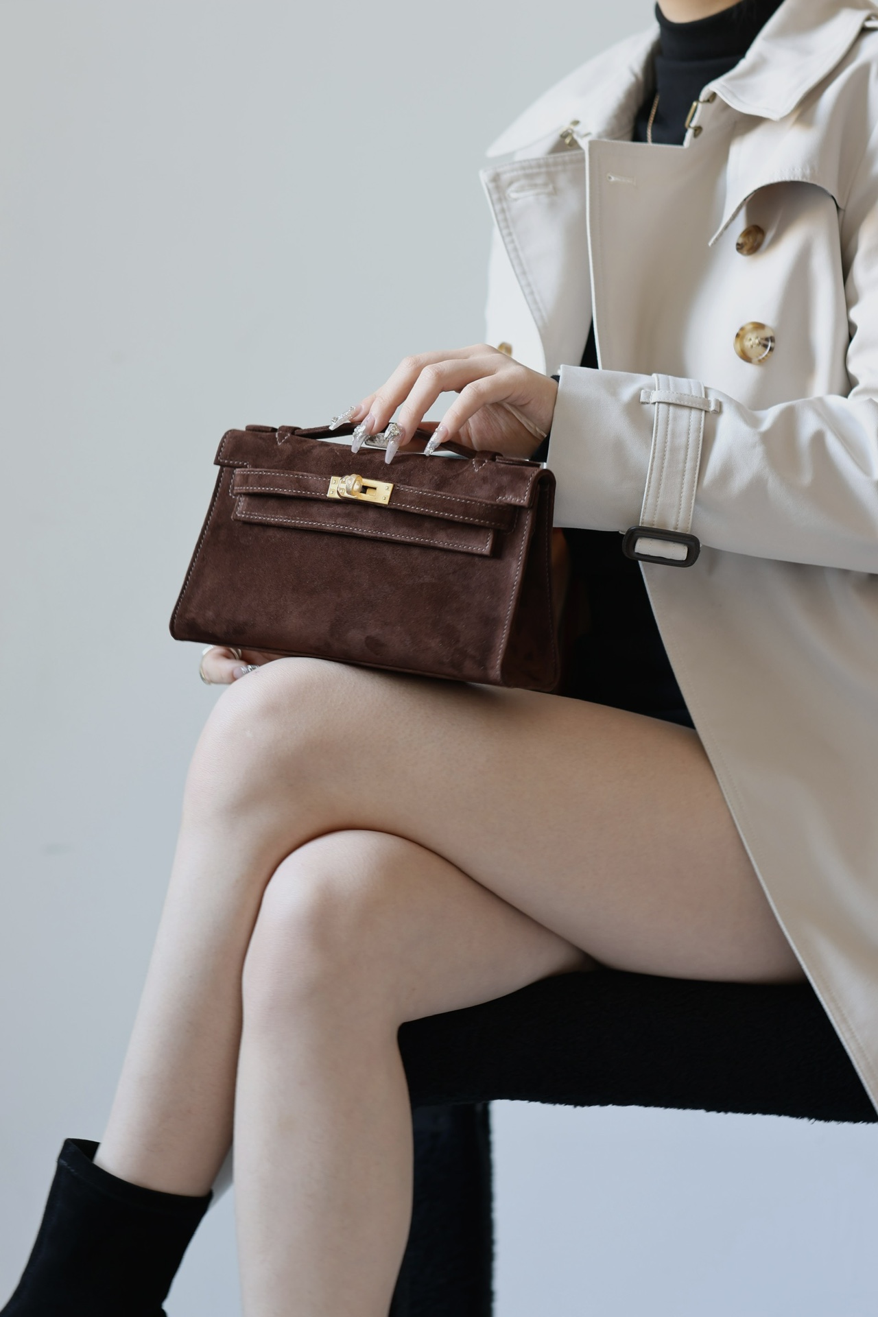 Hermes Kelly #47 Chocolate 22cm Doblis Suede