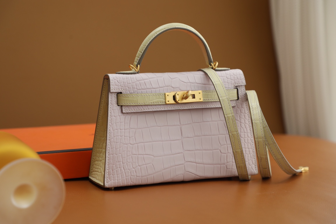 Crocodile skin Mini Kelly color blocking