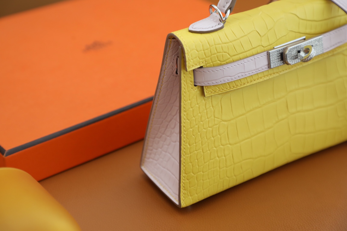Crocodile skin Mini Kelly color blocking