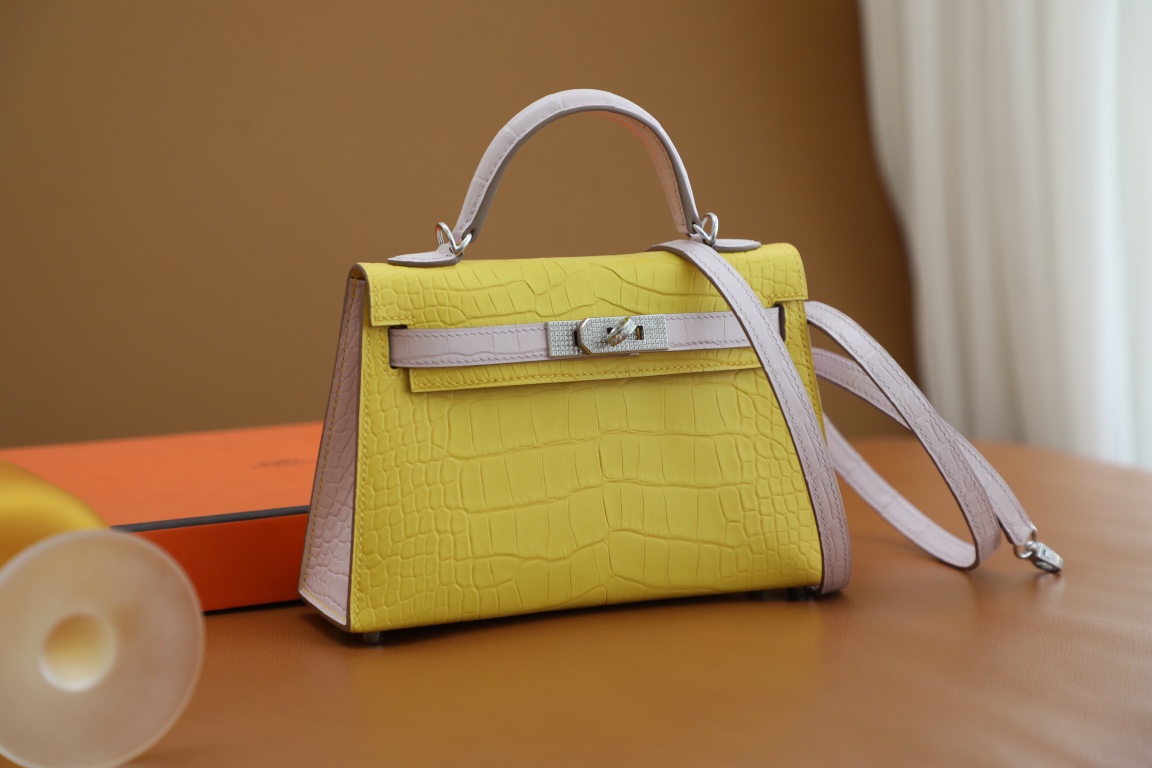 Crocodile skin Mini Kelly color blocking