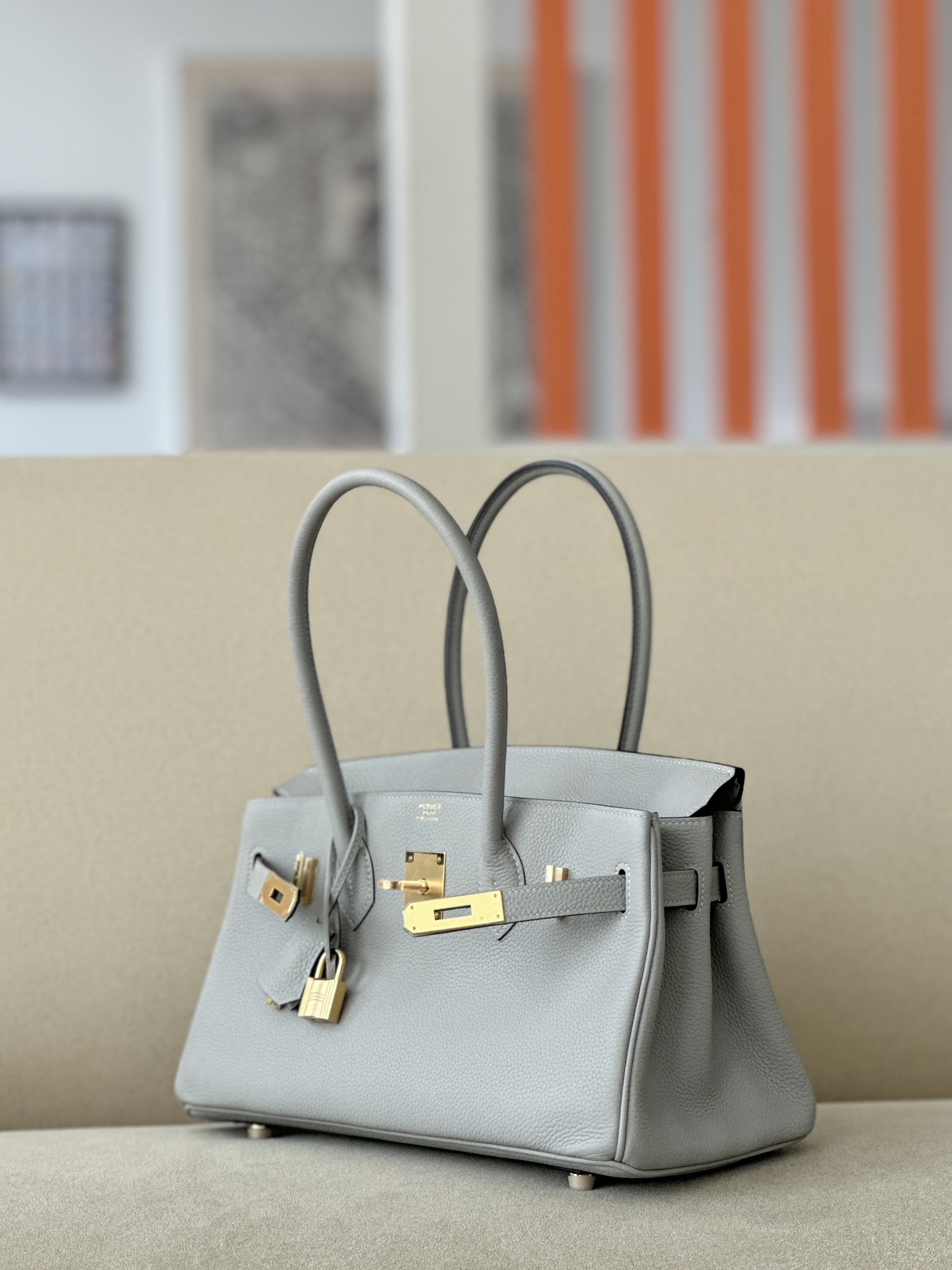 Hermes Brkin shoulder #8U Blue Glacier 29cm Togo