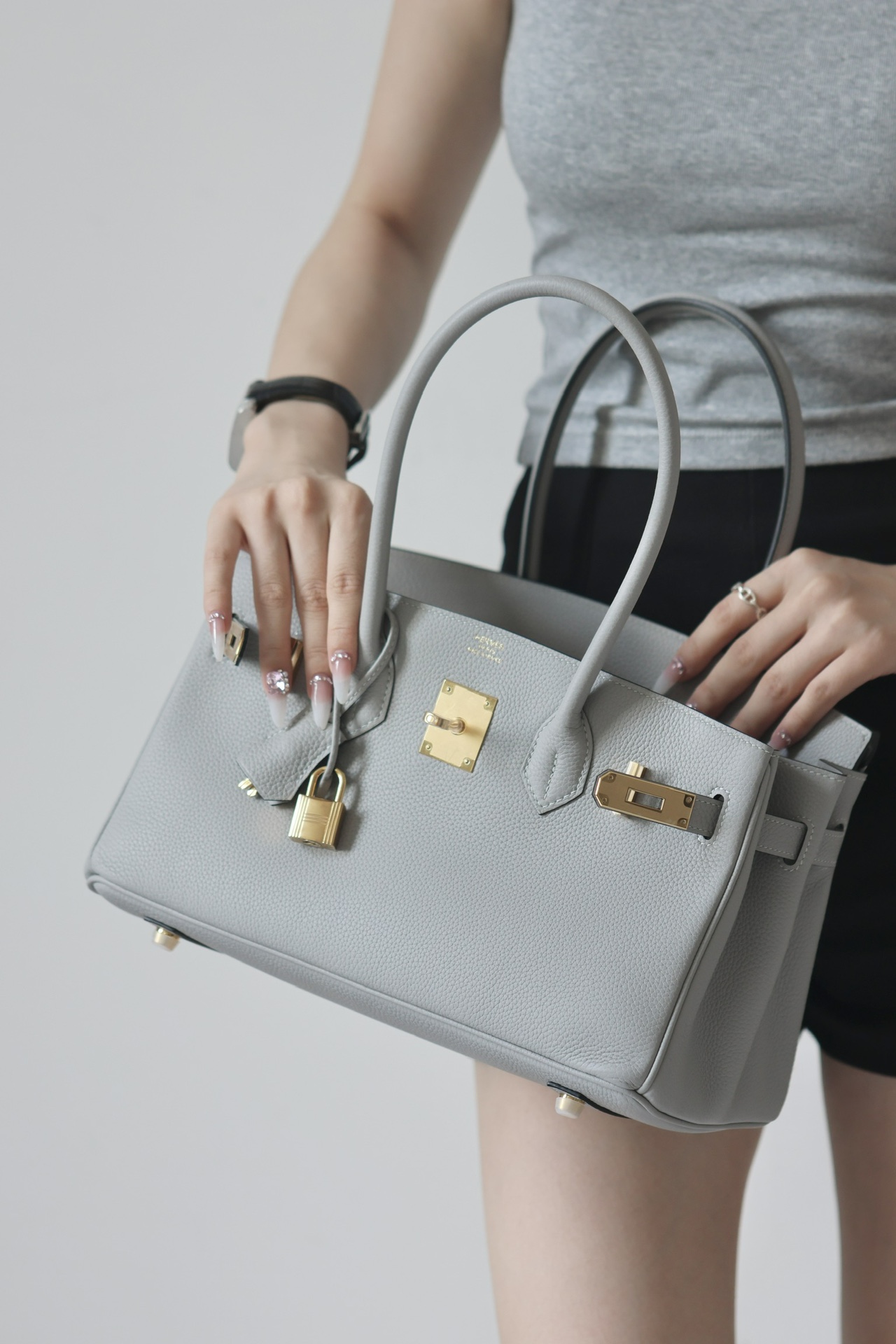 Hermes Brkin shoulder #8U Blue Glacier 29cm Togo