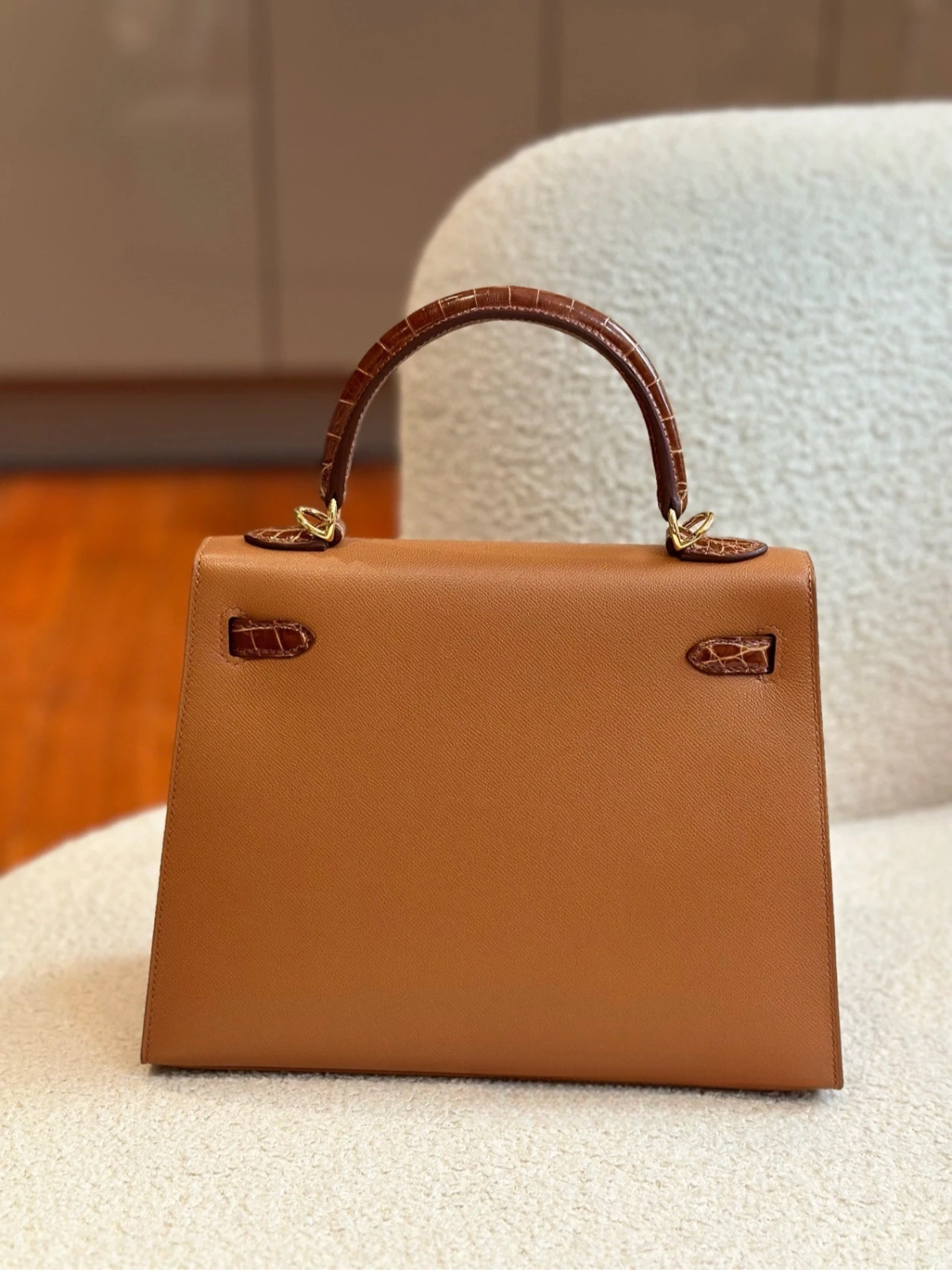 Hermes Kelly 25-28cm Touch #37 Gold brown Crocodile Epsom